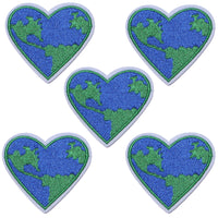 5Pcs Earth Heart Embroidered Iron on Patch for Clothes, Iron-on Patches / Sew-on Appliques Patches for Clothing, Jackets, Backpacks, Caps, Jeans