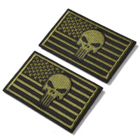 2 Pieces Dead Skull USA American Flag Tactical Morale Hook & Loop Patch, OD