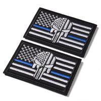 2 Pieces Dead Skull USA American Flag Blue Line Tactical Morale Hook & Loop Patch