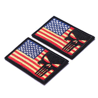 2 Pieces Dead Skull USA American Flag Tactical Morale Hook & Loop Patch, Gold Stars