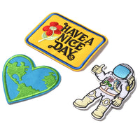 3 Pcs Iron-on Applique Embroidered Patch (HAVE A NICE DAY, Astronaut - A journey to space and Love Earth)