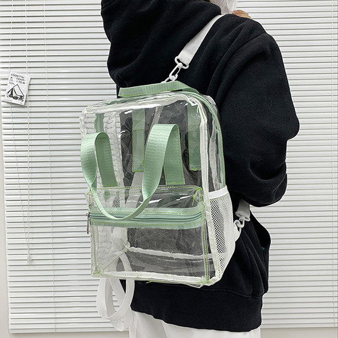 Iridescent Handles Bookbag, School Bag, Travel Bag, PVC Bag See Through Bag Clear Bag Stadium Approved, Transparent See Through Clear Backpack, School Bag for Work, Sports Games, Events