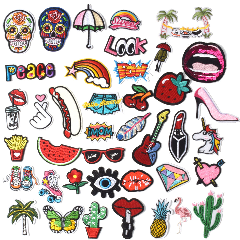 Embroidered Iron on Patches, Cute Sewing Applique for Clothes Dress, Assorted for Girls 40PCS