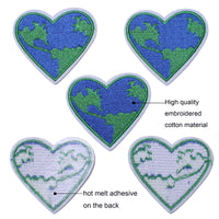 5Pcs Earth Heart Embroidered Iron on Patch for Clothes, Iron-on Patches / Sew-on Appliques Patches for Clothing, Jackets, Backpacks, Caps, Jeans