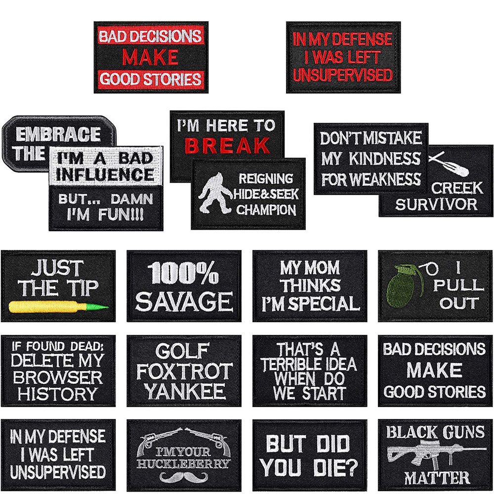 20 Pieces Tactical Morale Embroidery Patch Military Funny Patch Full Embroidered Appliques for Tactical Gear