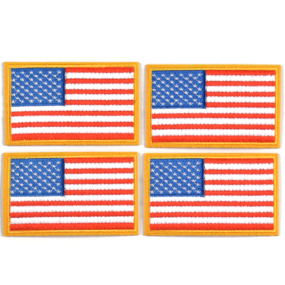 4 Pack American US Flag Patch, Embroidered Sew on Iron on Patches, 4PCS Golden Yellow Border