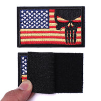 2 Pieces Dead Skull USA American Flag Tactical Morale Hook & Loop Patch, Gold Stars