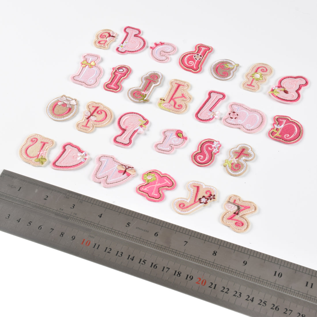 Iron on Sew on Letter Patches for Clothes, 26pcs Alphabet A to Z, Pink Sheep