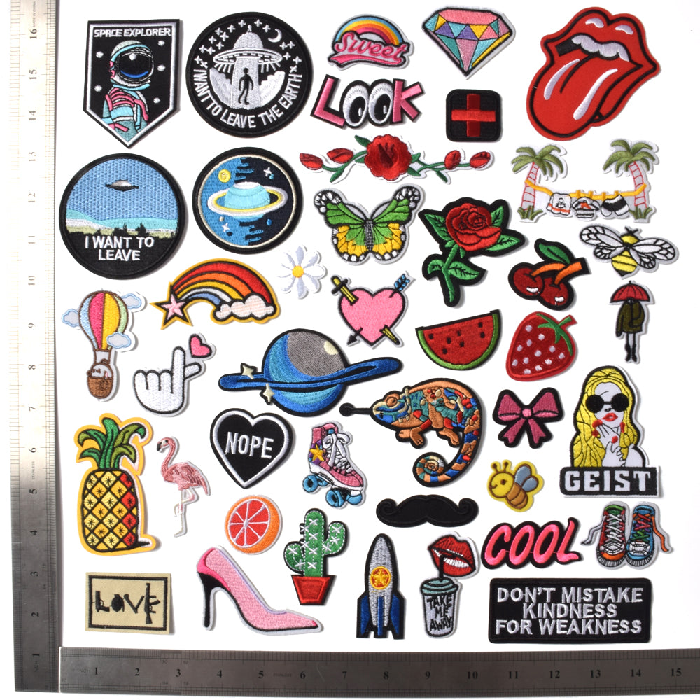 Embroidered Iron on Patches, Cute Sewing Applique for Jackets, Hats, Backpacks, Jeans, DIY Accessories, (42pcs)