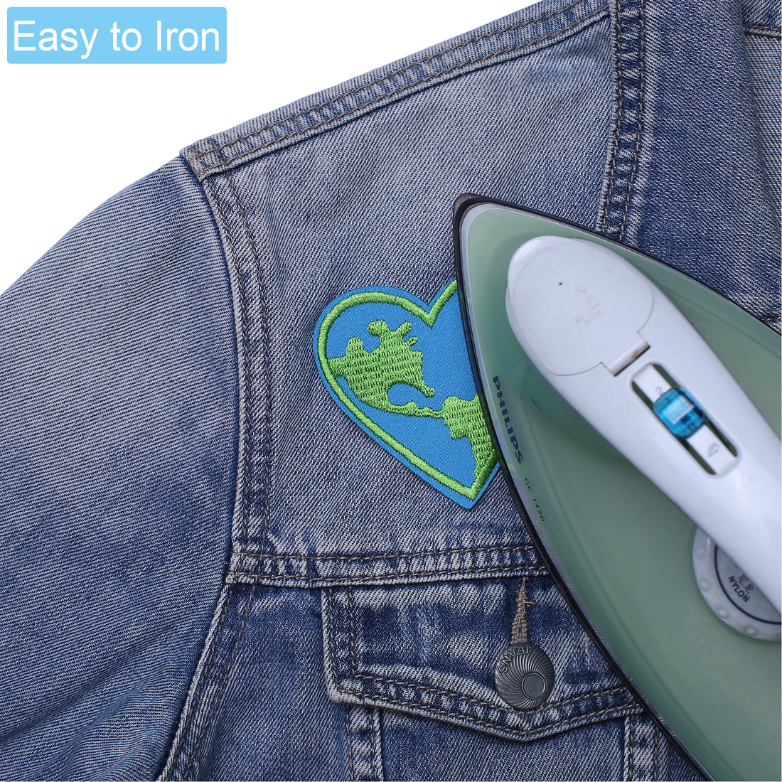 5Pcs Love The Earth Planet Heart Save Nature Save Logo Embroidered Iron on Patch for Clothes, Iron-on Patches / Sew-on Appliques Patches for Clothing, Jackets, Backpacks, Caps, Jeans