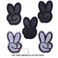5Pcs Two Fingers Peace Victory Sign Embroidered Iron on Patch for Clothes, Iron-on Patches / Sew-on Appliques Patches for Clothing, Jackets, Backpacks, Caps, Jeans