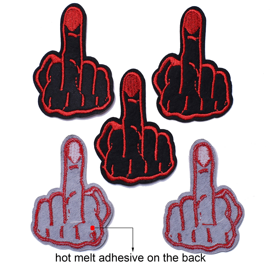 5Pcs Middle Finger Embroidered Iron on Patch for Clothes, Iron-on Patches / Sew-on Appliques Patches for Clothing, Jackets, Backpacks, Caps, Jeans