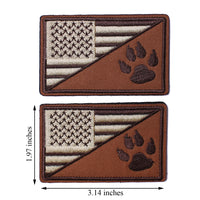 2Pcs Tactical US Flag with Tracker Paw Patriot Patches, Milltary Embroidered Applique Morale Hook & Loop Patch