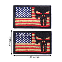 2 Pieces Dead Skull USA American Flag Tactical Morale Hook & Loop Patch, Gold Stars