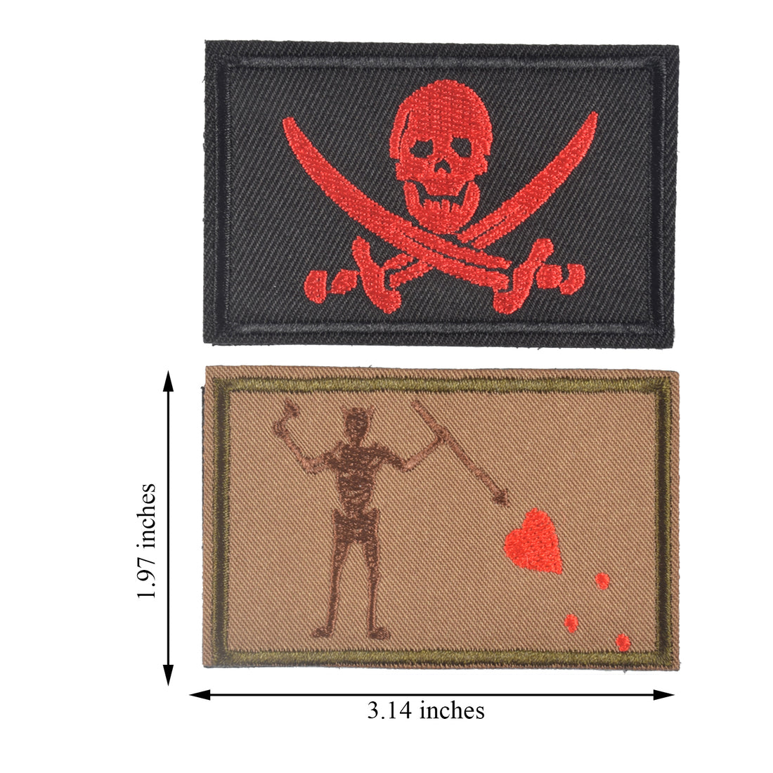 2 Pieces Blackbeard Pirate Flag Patch & Skull  Cross Sword Flag Jolly Roger Tactical Morale Embroidery Patch Military for Tactical Gear