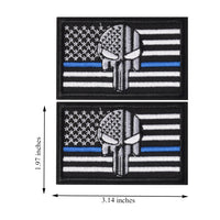 2 Pieces Dead Skull USA American Flag Blue Line Tactical Morale Hook & Loop Patch