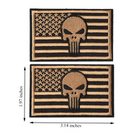2 Pieces Dead Skull USA American Flag Tactical Morale Hook & Loop Patch, Dersert Gold