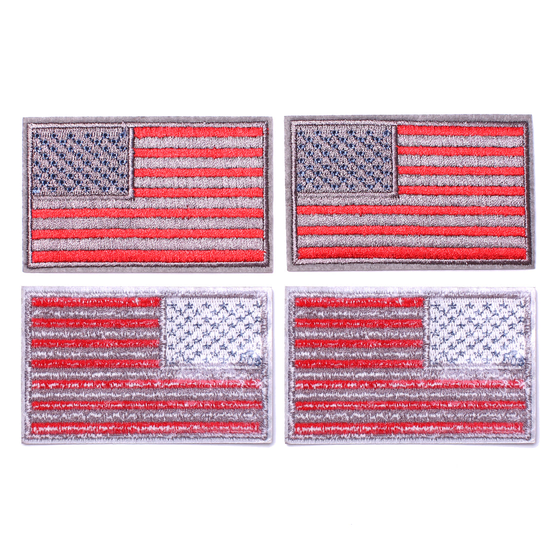 4 Pack American US Flag Patch, Embroidered Sew on Iron on Patches, 4PCS Red-grey Border