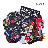 Embroidered Iron on Patches, Cute Sewing Appliques for Jackets, Hats, Backpacks, Jeans, DIY Accessories, Music 18pcs