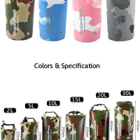 Camouflage 5L, 10L, 15L, 20L, 30L Waterproof Dry Bag, PVC Floating Storage Bag Dry Sack