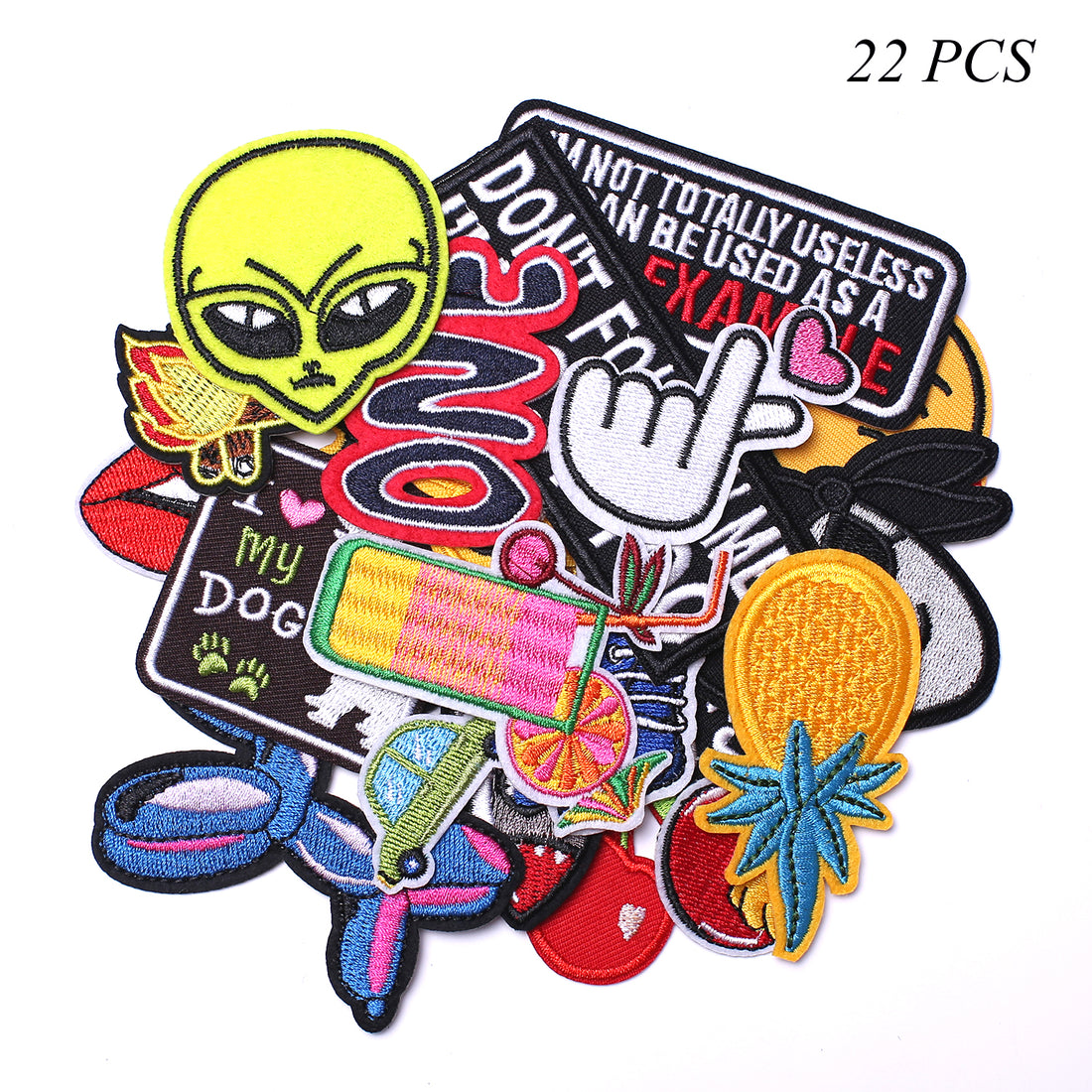Words Slogan Cool Embroidered Iron on Patches, Cute Sewing Applique for Motorcycle Biker Jackets Jeans Backpacks Caps (22PCS)