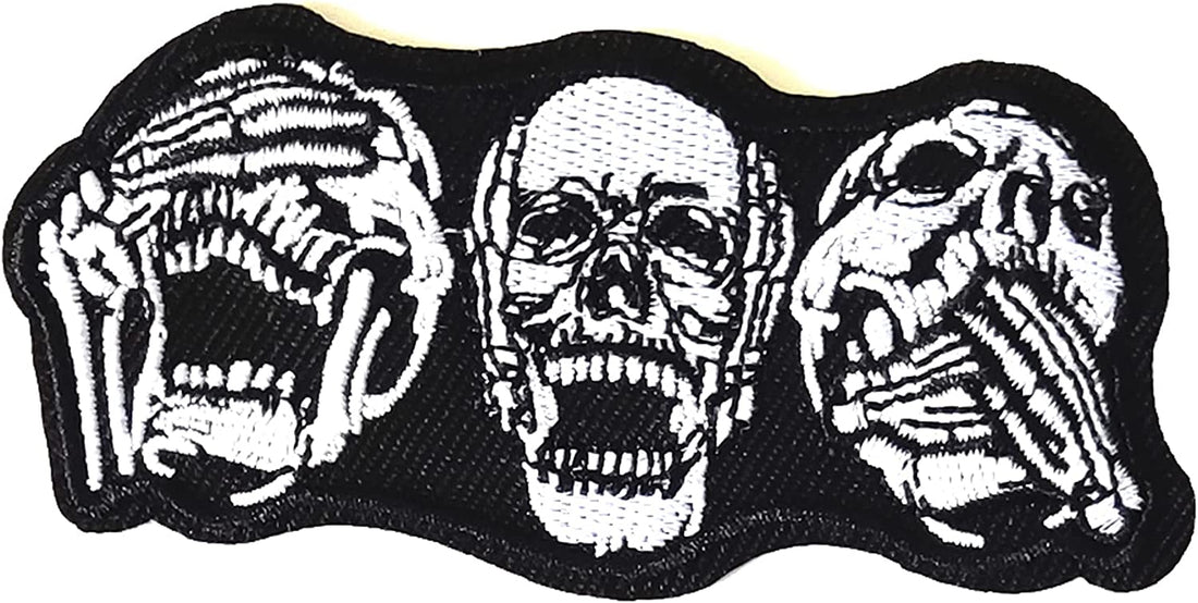 5Pcs See Speak Hear No Evil Skull Skeleton Patches Embroidered Iron on Patch for Clothes, Iron-on Patches / Sew-on Appliques Patches for Clothing, Jackets, Backpacks, Caps, Jeans