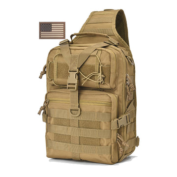 Tactical EDC Sling Bag Pack, Military Rover Shoulder Molle Backpack, with USA Flag Patch, Brown…
