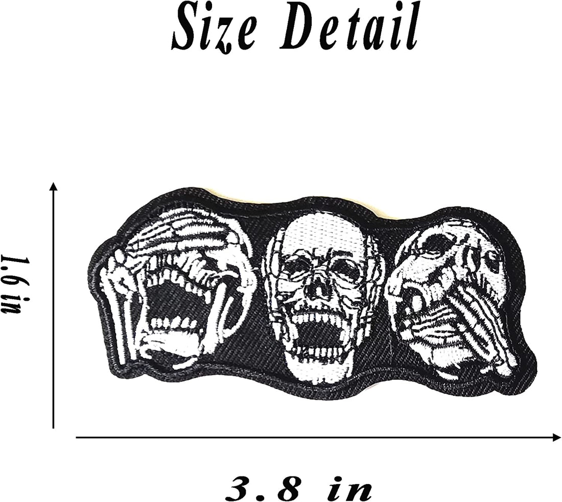 5Pcs See Speak Hear No Evil Skull Skeleton Patches Embroidered Iron on Patch for Clothes, Iron-on Patches / Sew-on Appliques Patches for Clothing, Jackets, Backpacks, Caps, Jeans