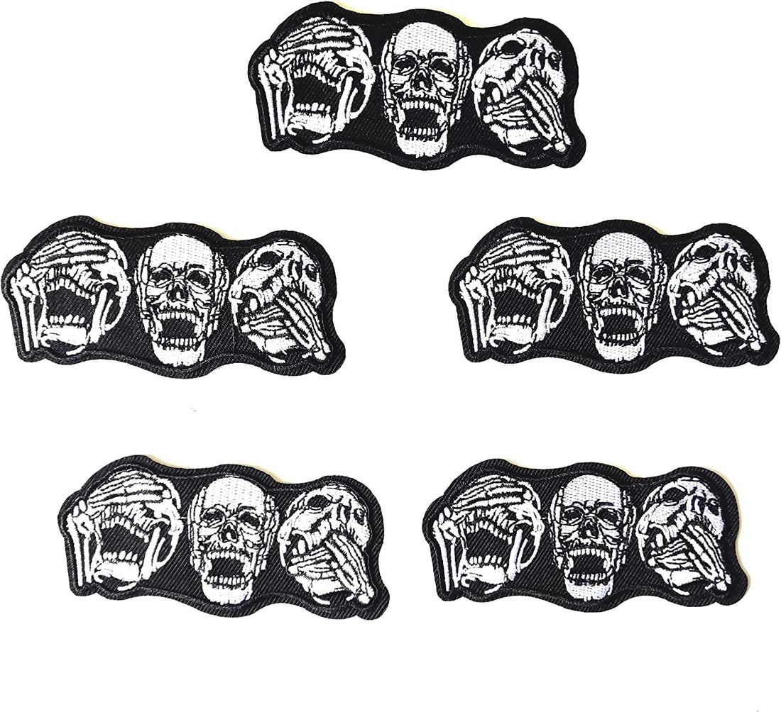 5Pcs See Speak Hear No Evil Skull Skeleton Patches Embroidered Iron on Patch for Clothes, Iron-on Patches / Sew-on Appliques Patches for Clothing, Jackets, Backpacks, Caps, Jeans