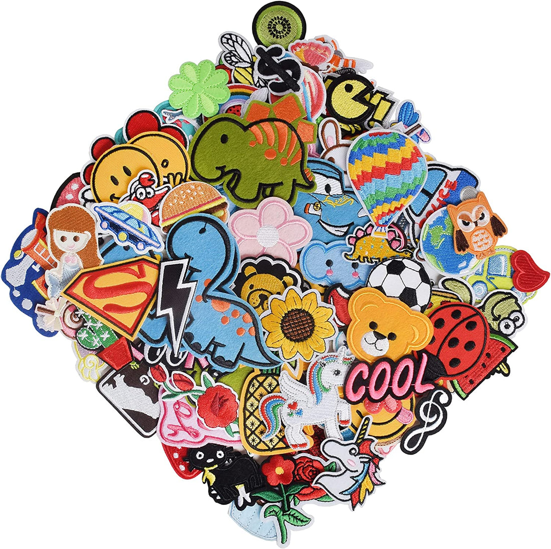 60Pcs Random Assorted Iron on Patches, Cute Sewing Applique for Jackets, Hats, Backpacks, Jeans, DIY Accessories