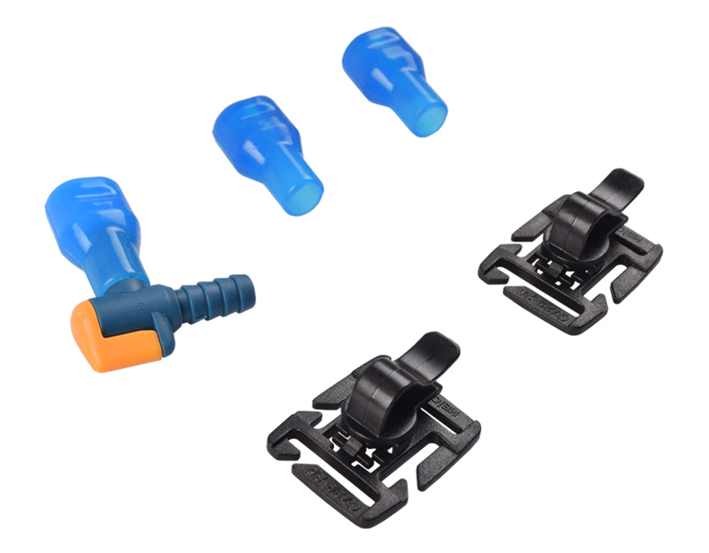 Hydration Accessories Kit, including 1 Shutoff Valve, 2 Replacement Mouthpieces, and 2 tube plastic clips, pack of 5