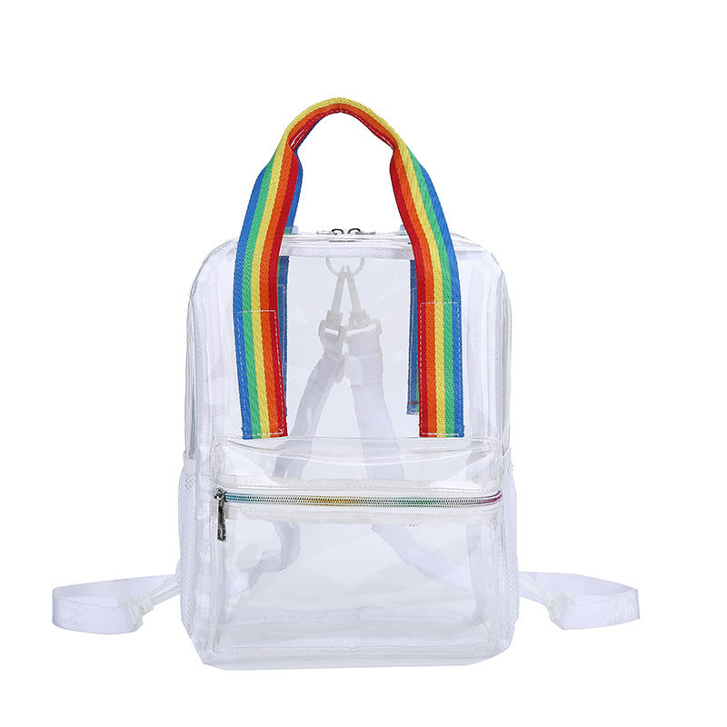 Iridescent Handles Bookbag, School Bag, Travel Bag, PVC Bag See Through Bag Clear Bag Stadium Approved, Transparent See Through Clear Backpack, School Bag for Work, Sports Games, Events