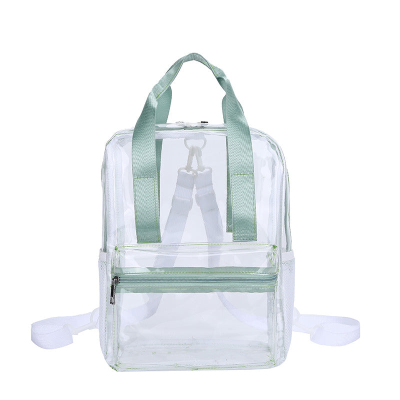 Iridescent Handles Bookbag, School Bag, Travel Bag, PVC Bag See Through Bag Clear Bag Stadium Approved, Transparent See Through Clear Backpack, School Bag for Work, Sports Games, Events