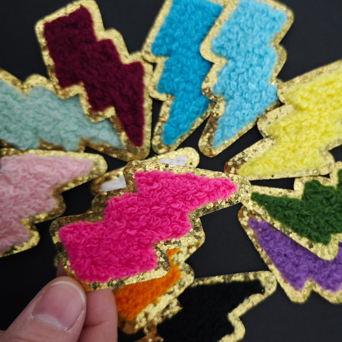 12PCS Different Lightning Chenille Patches, Colorful Chenille Patches, Bright Vivid Colors, Sew on/Iron on Glitter Patch Applique for Clothes, Dress, Hat, Jeans, DIY Accessories