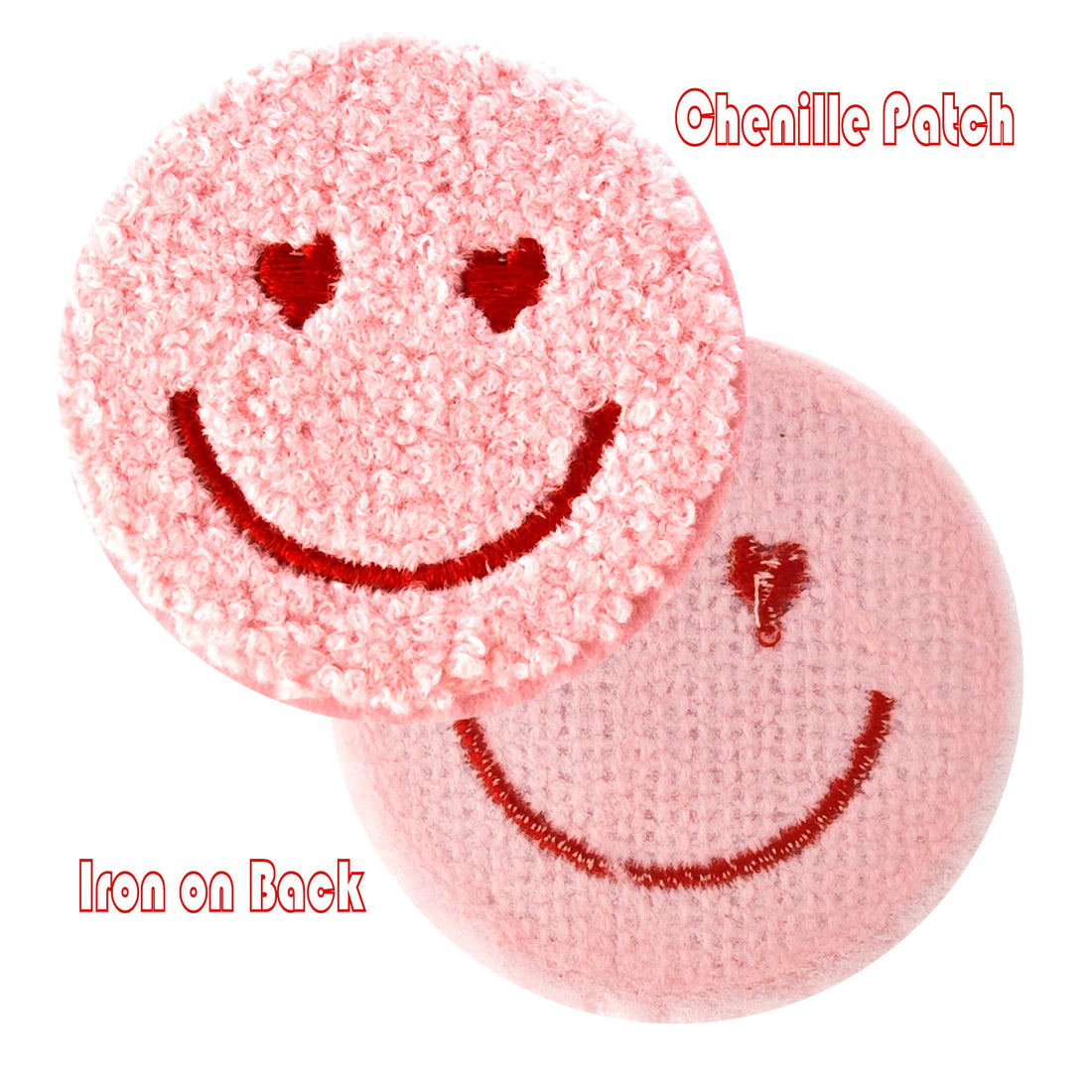 12PCS Pink Smiling Chenille Patches, Flower Chenille Patches, Bright Vivid Colors, Sew on/Iron on Glitter Patch Applique for Clothes, Dress, Hat, Jeans, DIY Accessories