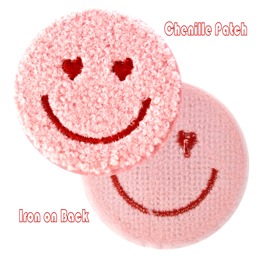 12PCS Pink Smiling Chenille Patches, Flower Chenille Patches, Bright Vivid Colors, Sew on/Iron on Glitter Patch Applique for Clothes, Dress, Hat, Jeans, DIY Accessories