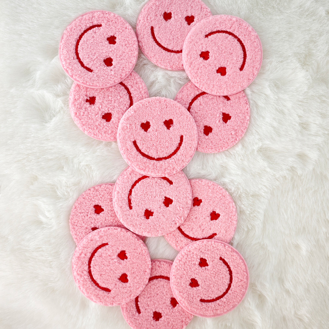 12PCS Pink Smiling Chenille Patches, Flower Chenille Patches, Bright Vivid Colors, Sew on/Iron on Glitter Patch Applique for Clothes, Dress, Hat, Jeans, DIY Accessories