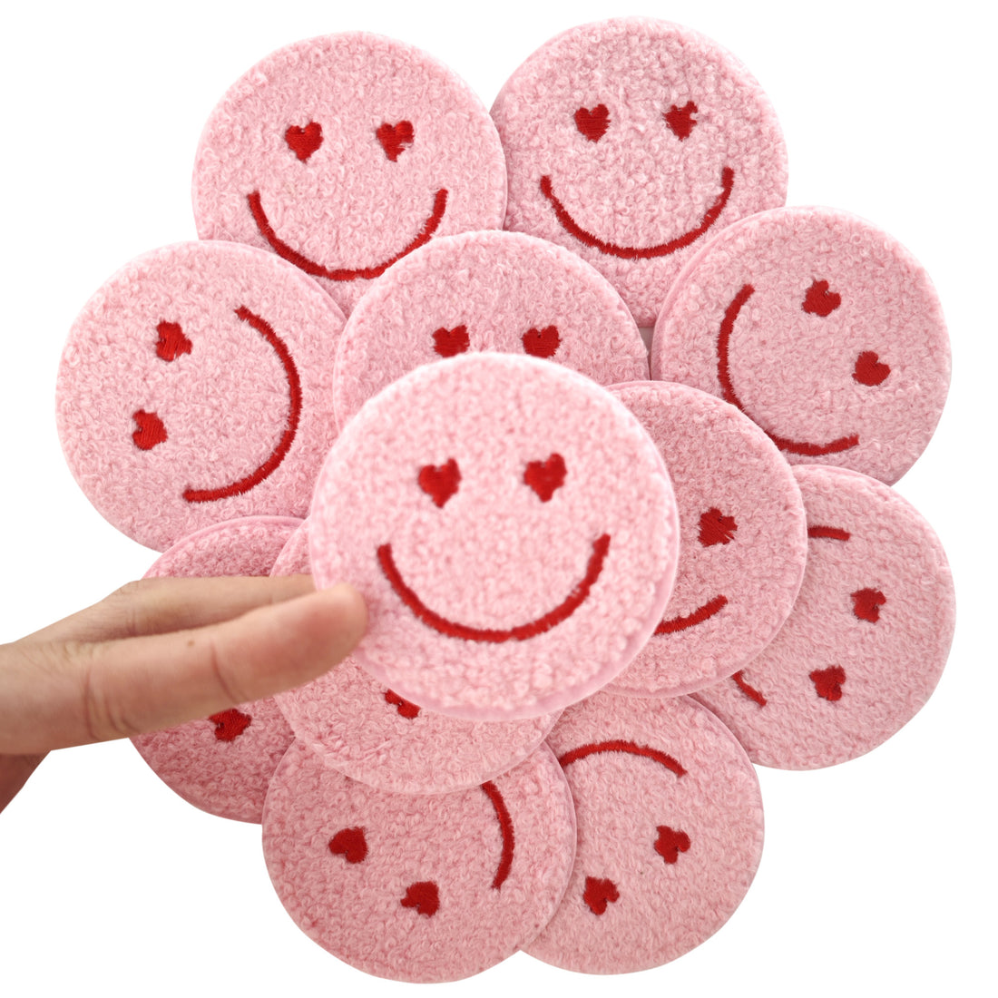 12PCS Pink Smiling Chenille Patches, Flower Chenille Patches, Bright Vivid Colors, Sew on/Iron on Glitter Patch Applique for Clothes, Dress, Hat, Jeans, DIY Accessories