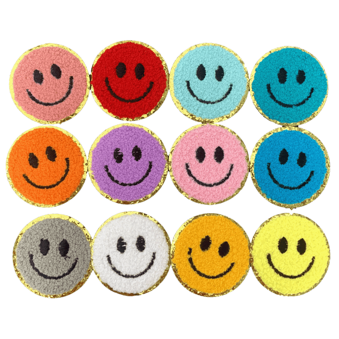 12PCS Different Color Smiling Chenille Patches, Colorful Circle Chenille Patches, Bright Vivid Colors, Sew on/Iron on Glitter Patch Applique for Clothes, Dress, Hat, Jeans, DIY Accessories