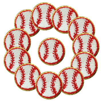 12PCS Baseball Chenille Patches, Ball Chenille Patches, Bright Vivid Colors, Sew on/Iron on Glitter Patch Applique for Clothes, Dress, Hat, Jeans, DIY Accessories