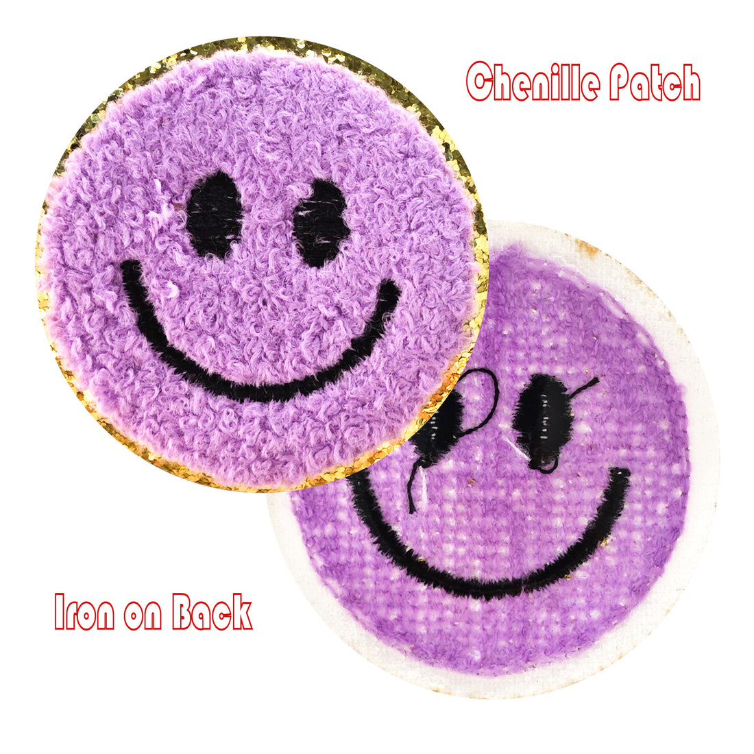 12PCS Different Color Smiling Chenille Patches, Colorful Circle Chenille Patches, Bright Vivid Colors, Sew on/Iron on Glitter Patch Applique for Clothes, Dress, Hat, Jeans, DIY Accessories