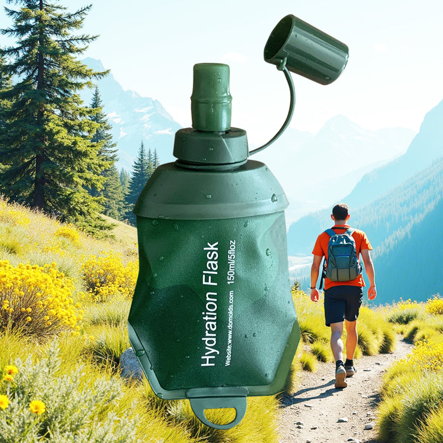 150ML Army Green Recycable, food-graded, safety collapsible soft flask hydration bottle FDA approved leakproof soft flask for running, hiking, camping, travelling etc