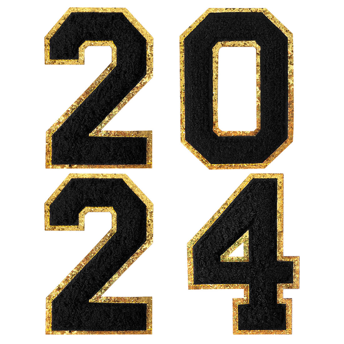 2024 Black Chenille Number, 4.5" Iron on Number Patches, Chenille Stitch Numbers 2024 Patches for Clothing