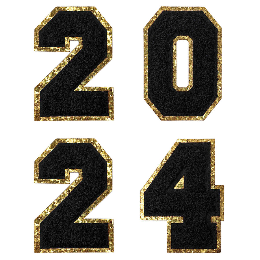 2024 Black Chenille Number, 3.14 inch Iron on Number Patches, Chenille Stitch Numbers 2024 Patches for Clothing