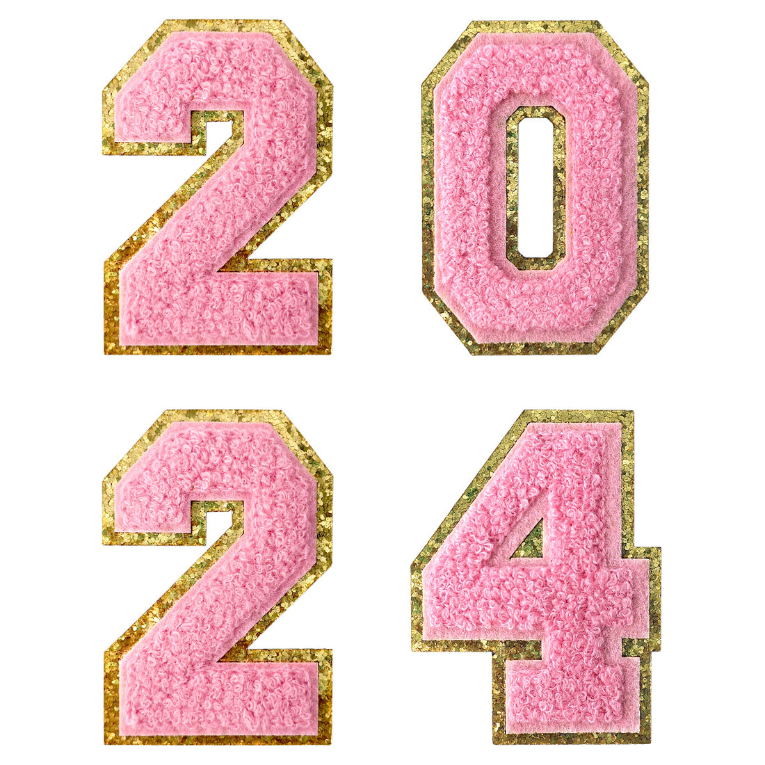 Pink 2024 Chenille Number, 3.14 inch Iron on Number Patches, Chenille Stitch Numbers 2024 Patches for Clothing
