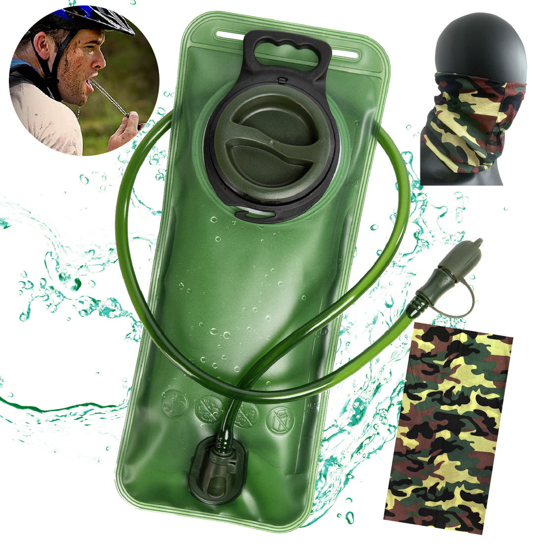 Army Green Water Bladder Hydration Backpack 2L Large Capacity EVA Water Bags Reservoir For Running Cycling Hydration Water Storage Bag