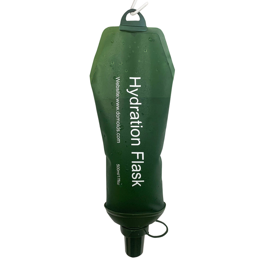 500ml Army Green Recycable, food-graded, safety collapsible soft flask hydration bottle FDA approved leakproof flask for camping, running, hiking etc