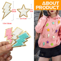 12PCS Star Chenille Patches, Lightning Chenille Patches, Bright Vivid Colors, Sew on/Iron on Glitter Patch Applique for Clothes, Dress, Hat, Jeans, DIY Accessories