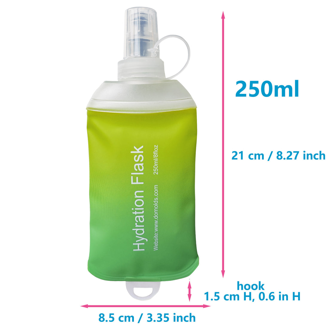 500ml Green Gradient Recycable, food-graded, safety collapsible soft flask hydration bottle FDA approved leakproof flask for camping, running, hiking etc