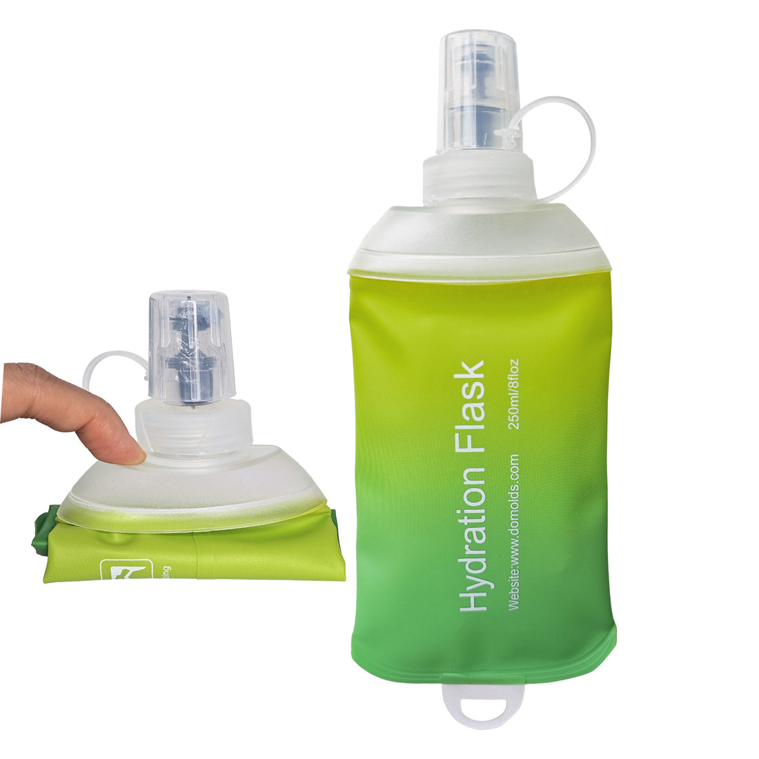 250ml Green Gradient Recycable, food-graded, safety collapsible soft flask hydration bottle FDA approved leakproof flask